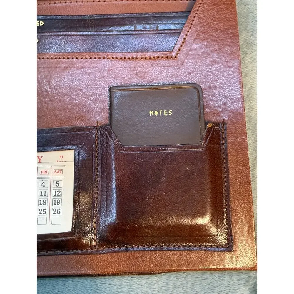 Vintage Brown Leather Folio Desk Organizer Address Book Notes Calendar 7x11 inch